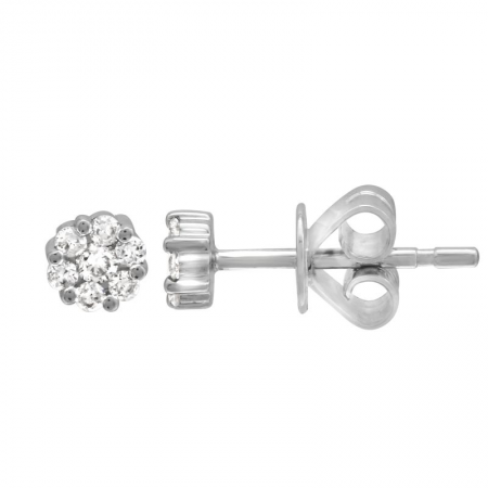 14K White Gold Diamond Mini Flower Cluster Earrings