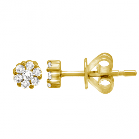14K Yellow Gold Diamond Mini Flower Cluster Earrings