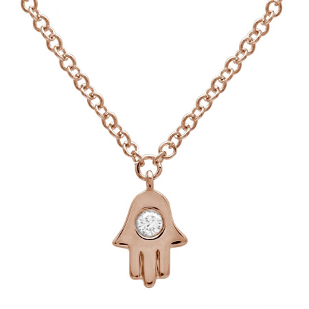 14K Yellow Gold Diamond Hamsa Necklace