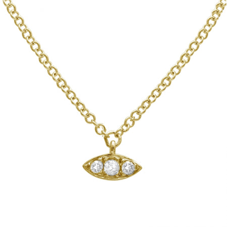 14K Yellow Gold Diamond Evil Eye Necklace