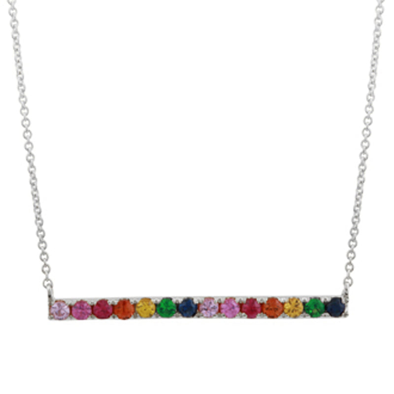 14K Yellow Gold Multi-Sapphire Rainbow Bar Necklace-Necklaces-superbell-White Gold-