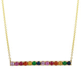 14K Yellow Gold Multi-Sapphire Rainbow Bar Necklace
