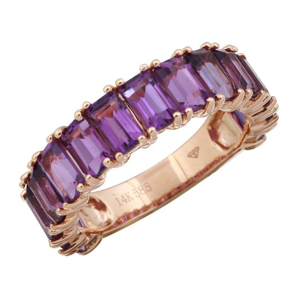 14K Rose Gold Emerald Cut Amethyst Ring