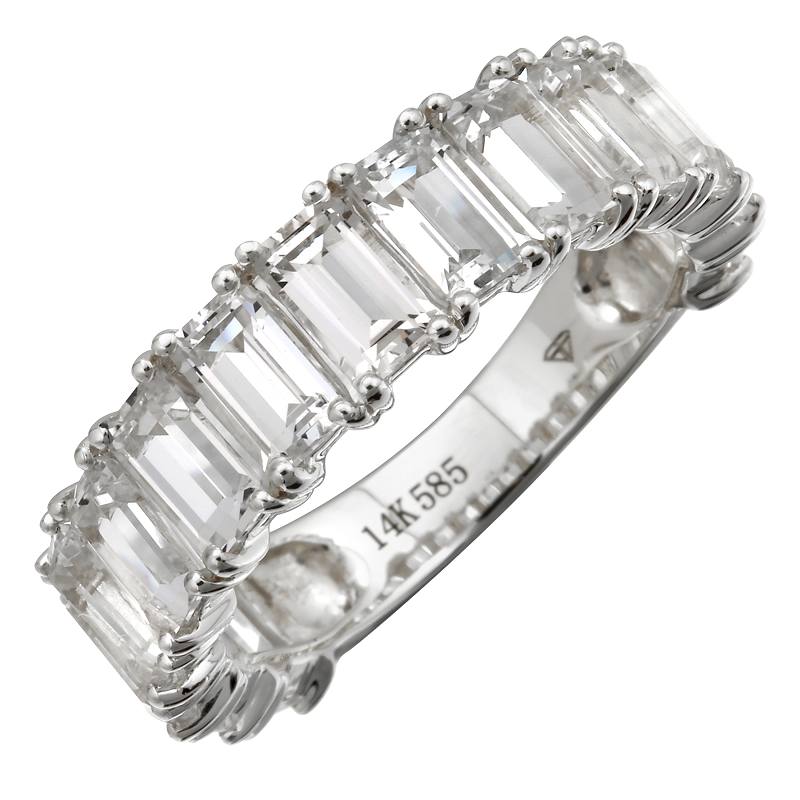 14K White Gold Emerald Cut White Topaz Ring (3/4 Large)-Rings-Maurice's Jewelers-4-White Gold-