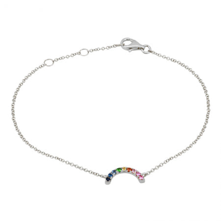 14K White Gold Rainbow Gemstone Bracelet-Bracelets-superbell-WHITE GOLD-