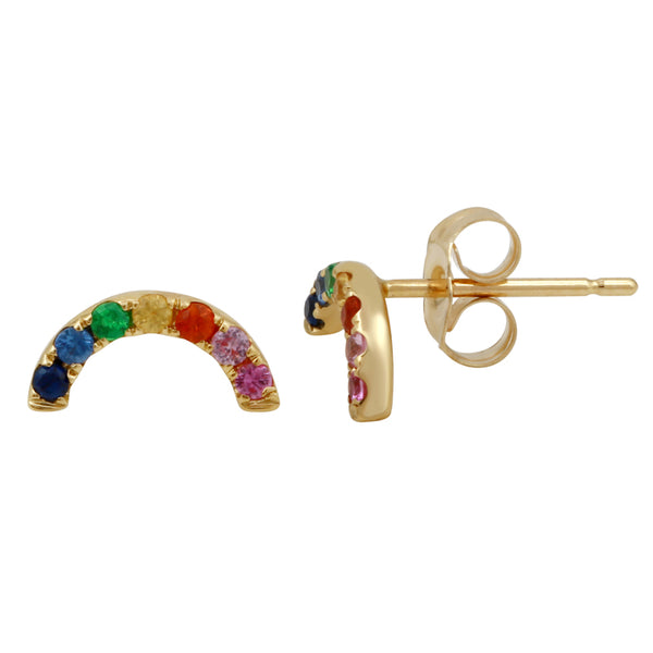 14k Yellow Gold Mini Multi-Sapphire Rainbow Earrings-EARRINGS-superbell-