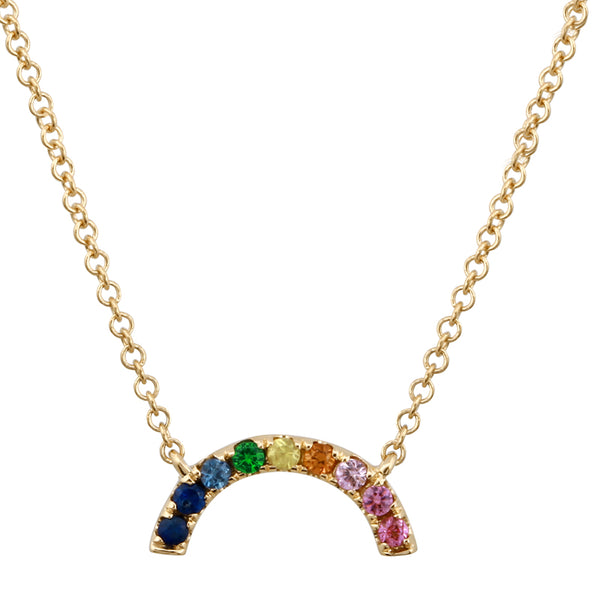 14K Yellow Gold Multi-Sapphire Rainbow Necklace