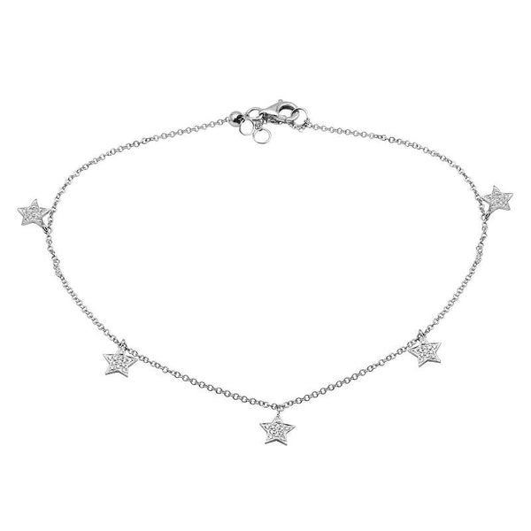 14K White Gold Diamond Star Anklet