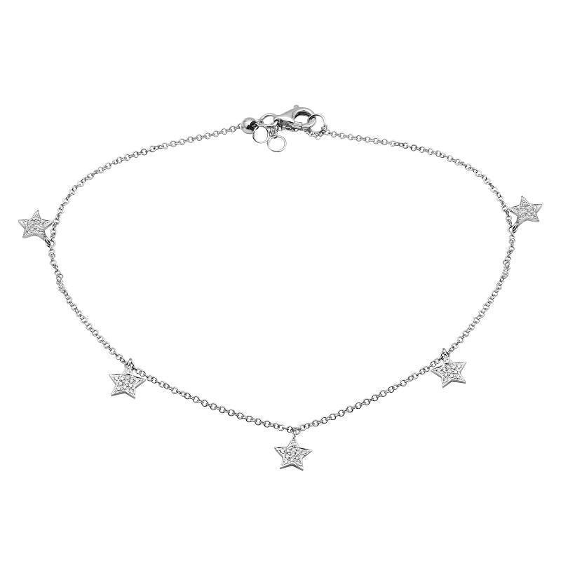 14K White Gold Diamond Star Anklet-Anklet-Maurice's Jewelers-White Gold-