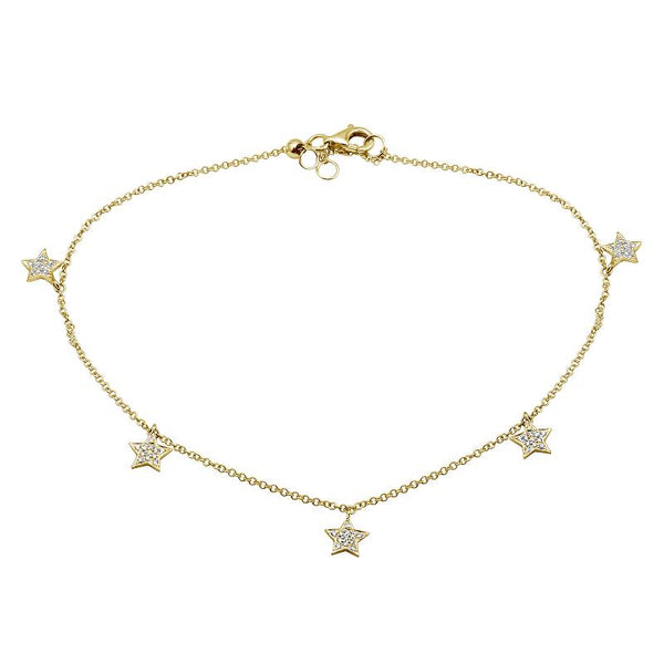 14K White Gold Diamond Star Anklet