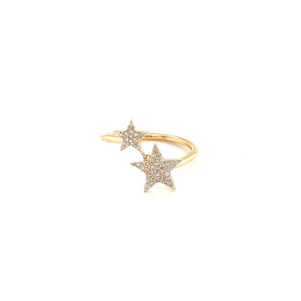 14K Yellow Gold Diamond Double Star Wrap Ring