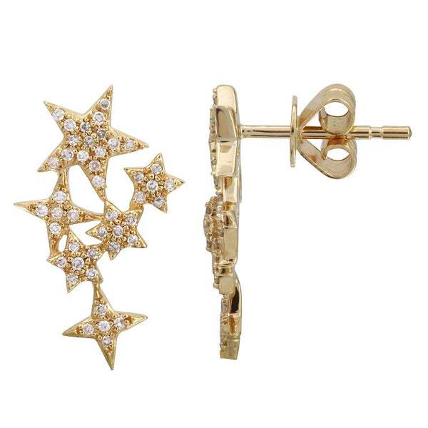 14k Yellow Gold Petite Diamond Celestial Earrings-EARRINGS-superbell-Yellow Gold-