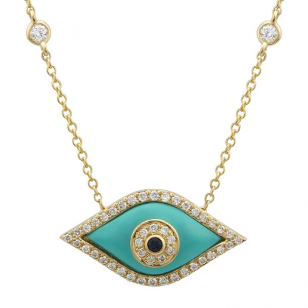 14k Yellow Gold Turquoise Evil Eye Necklace-Necklaces-Maurice's Jewelers -