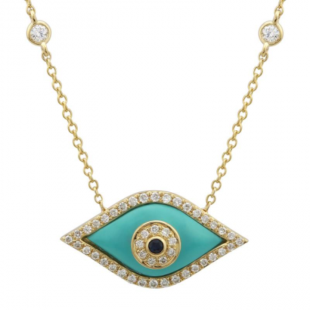 14k Yellow Gold Turquoise Evil Eye Necklace