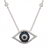 14K White Gold Diamond + Blue Sapphire Evil Eye Necklace-Necklaces-Maurice's Jewelers-WHITE GOLD-