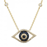 14K Yellow Gold Diamond + Blue Sapphire Evil Eye Necklace-Necklaces-superbell-YELLOW GOLD-