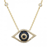14K White Gold Diamond + Blue Sapphire Evil Eye Necklace