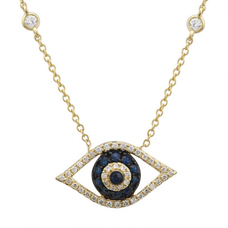 14K White Gold Diamond + Blue Sapphire Evil Eye Necklace-Necklaces-Maurice's Jewelers-YELLOW GOLD-