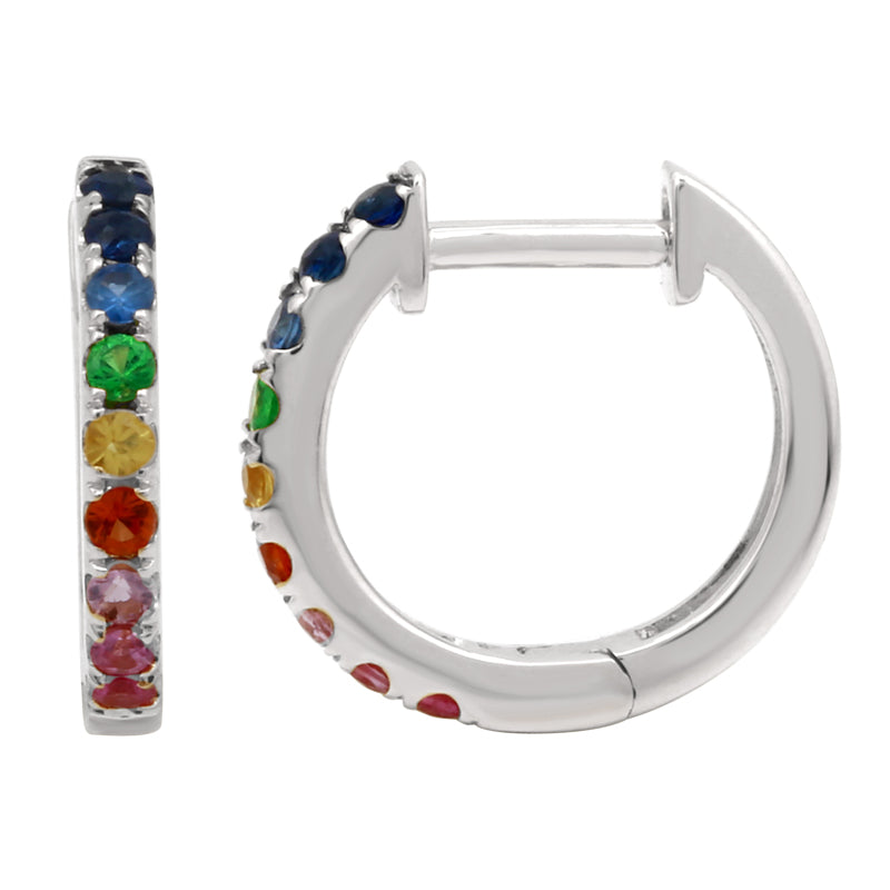 14K Rose Gold Multi-Sapphire Rainbow Mini Hoop Earrings-EARRINGS-Maurice's Jewelers-White Gold-
