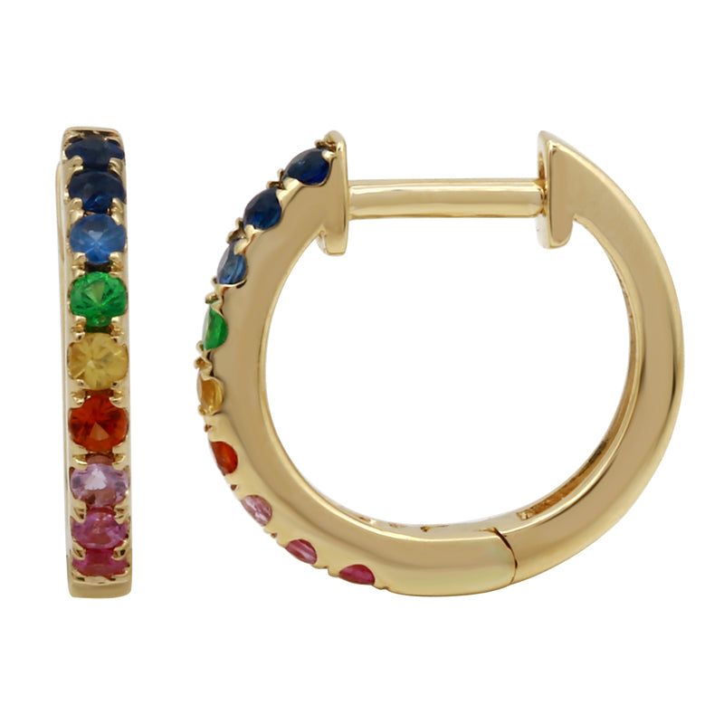 14K Rose Gold Multi-Sapphire Rainbow Mini Hoop Earrings-EARRINGS-Maurice's Jewelers-Yellow Gold-