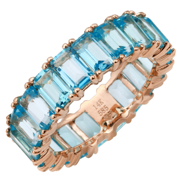 14K Rose Gold Emerald Cut Blue Topaz Ring (Large)-Rings-Maurice's Jewelers-
