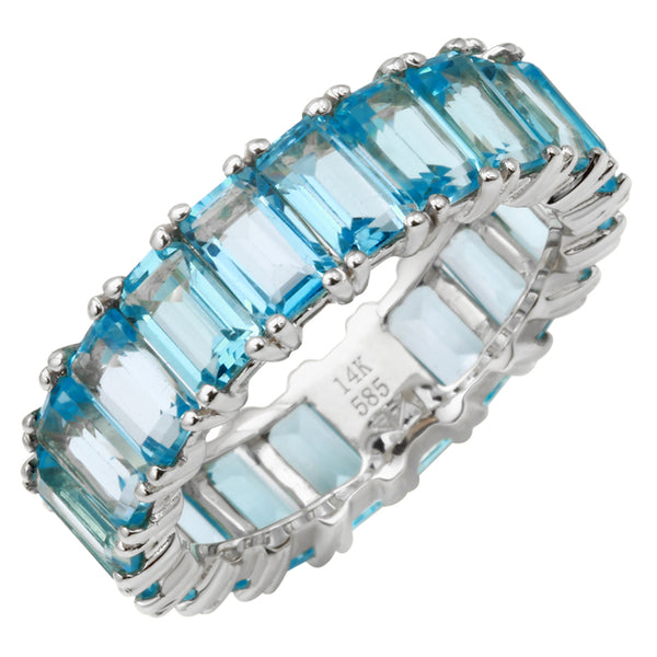 14K White Gold Emerald Cut Blue Topaz Ring (Large)-Rings-Maurice's Jewelers-White Gold-4-