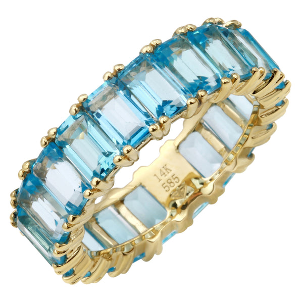 14K yellow Gold Emerald Cut Blue Topaz Ring (Large)-Rings-superbell-Yellow Gold-6.5-