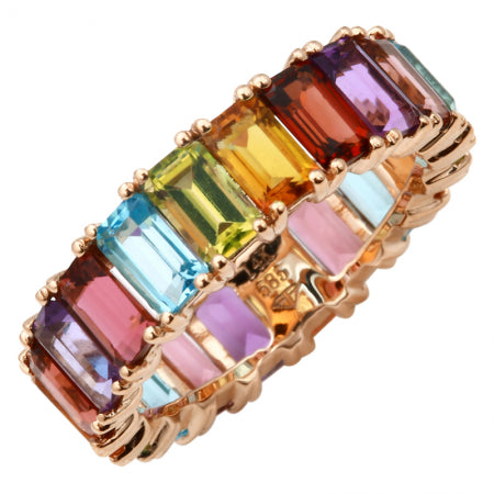 14K Rose Gold Multi-Sapphire Emerald Cut Eternity Ring (Large)