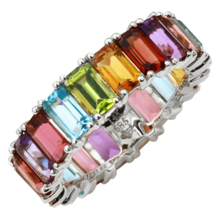 14K Rose Gold Multi-Sapphire Emerald Cut Eternity Ring (Large)