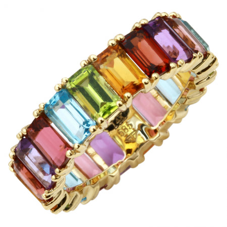 14K White Gold Multi-Sapphire Emerald Cut Eternity Ring (Large)-Rings-superbell-Yellow Gold-