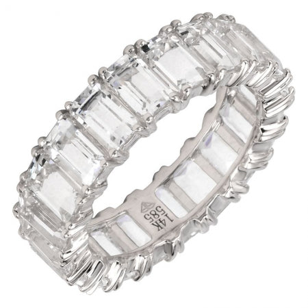 14K White Gold Emerald Cut White Topaz Eternity Ring (Large)-Rings-Maurice's Jewelers-4-White Gold-