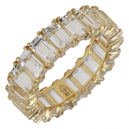 14K Rose Gold Emerald Cut White Topaz Eternity Ring (Large)-Rings-Maurice's Jewelers-4-Yellow Gold-