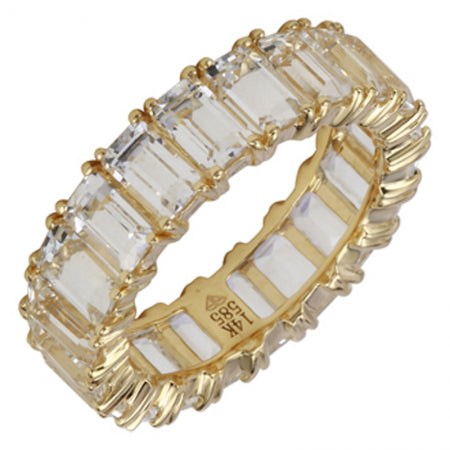 14K Yellow Gold Emerald Cut White Topaz Eternity Ring (Large)