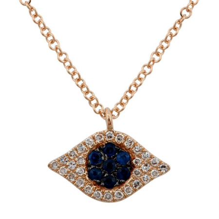 14K Rose Gold Diamond + Sapphire Evil Eye Necklace