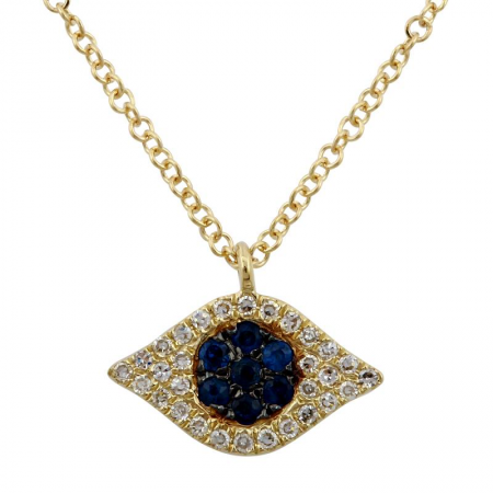 14K Yellow Gold Diamond + Sapphire Evil Eye Necklace