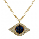 14K White Gold Diamond + Sapphire Evil Eye Necklace