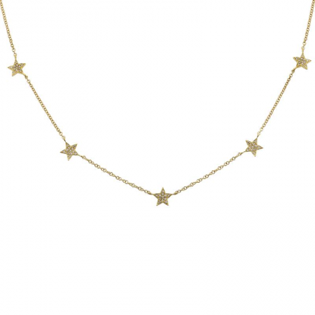 14K Yellow Gold Diamond Stars Necklace