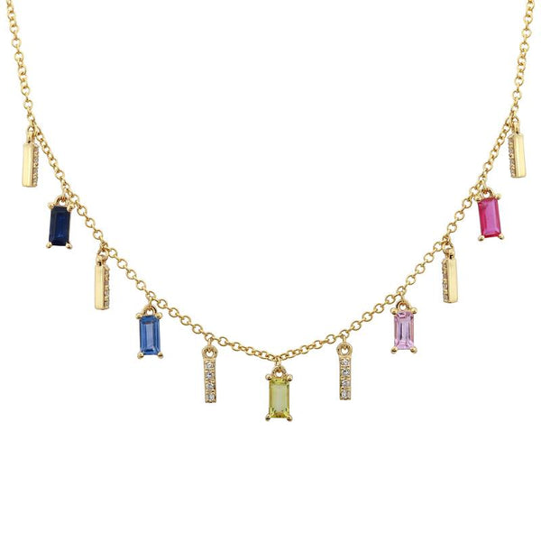 14K Yellow Gold Multi Gemstone + Diamond Necklace-Necklaces-superbell-
