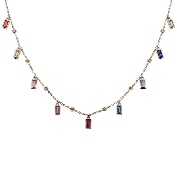 14K Yellow Gold Rainbow Gemstone Necklace-Necklaces-superbell-White Gold-