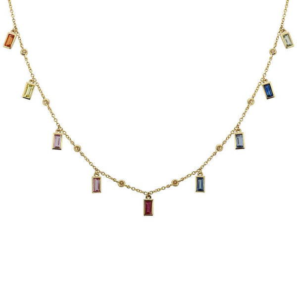 14K Yellow Gold Rainbow Gemstone Necklace