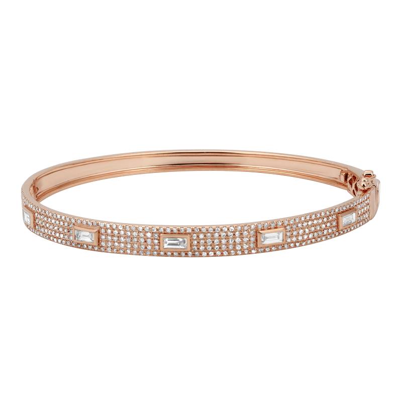 14K Rose Gold Diamond Bangle with Baguette Accents-Bracelets-Maurice's Jewelers-Rose Gold-