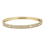 14K White Gold Diamond Bangle with Baguette Accents