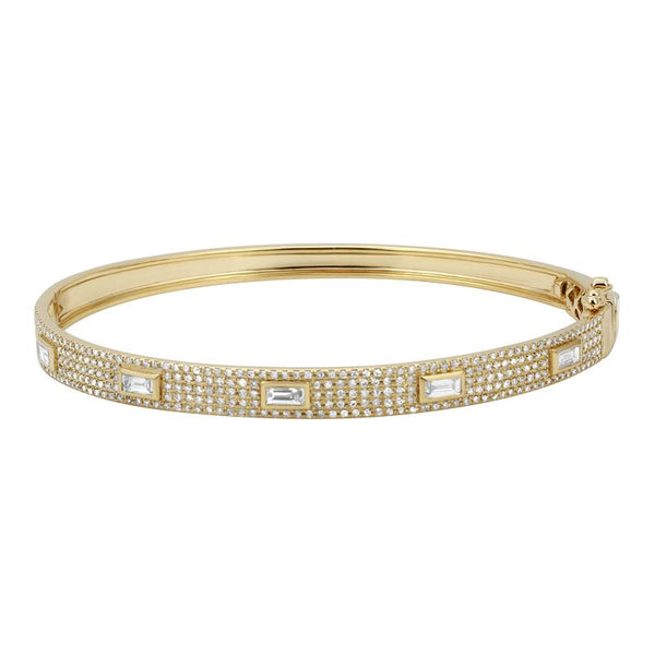 14K Yellow Gold Diamond Bangle with Baguette Accents
