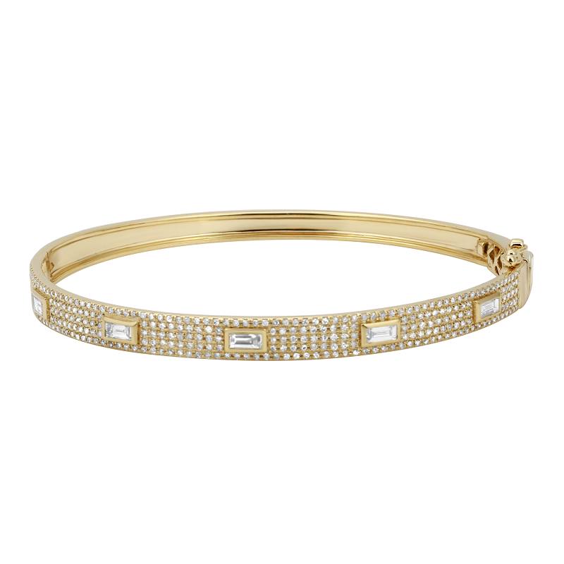 14K Rose Gold Diamond Bangle with Baguette Accents-Bracelets-Maurice's Jewelers-Yellow Gold-