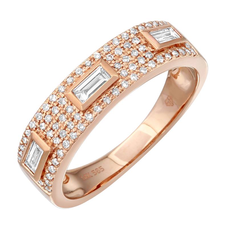 14K Yellow Gold Diamond Band with Baguette Accents-Rings-superbell-5-Rose Gold-