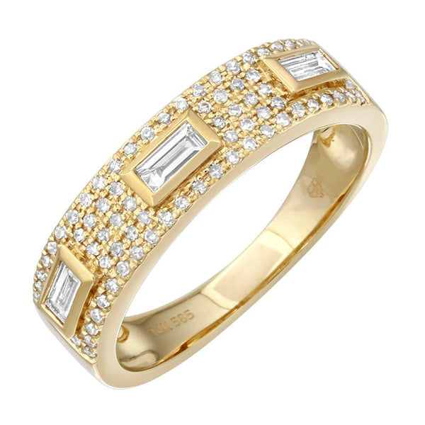 14K Yellow Gold Diamond Band with Baguette Accents