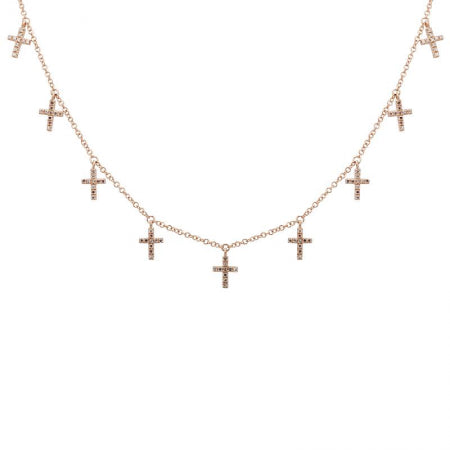14K White Gold Diamond Multi-Cross Necklace