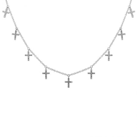 14K White Gold Diamond Multi-Cross Necklace