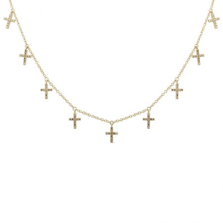 14K White Gold Diamond Multi-Cross Necklace