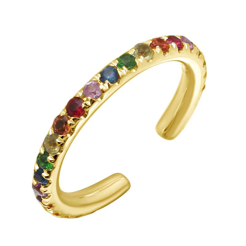 14K Yellow Gold Rainbow Gemstone Ear Cuff-EARRINGS-superbell-Yellow Gold-